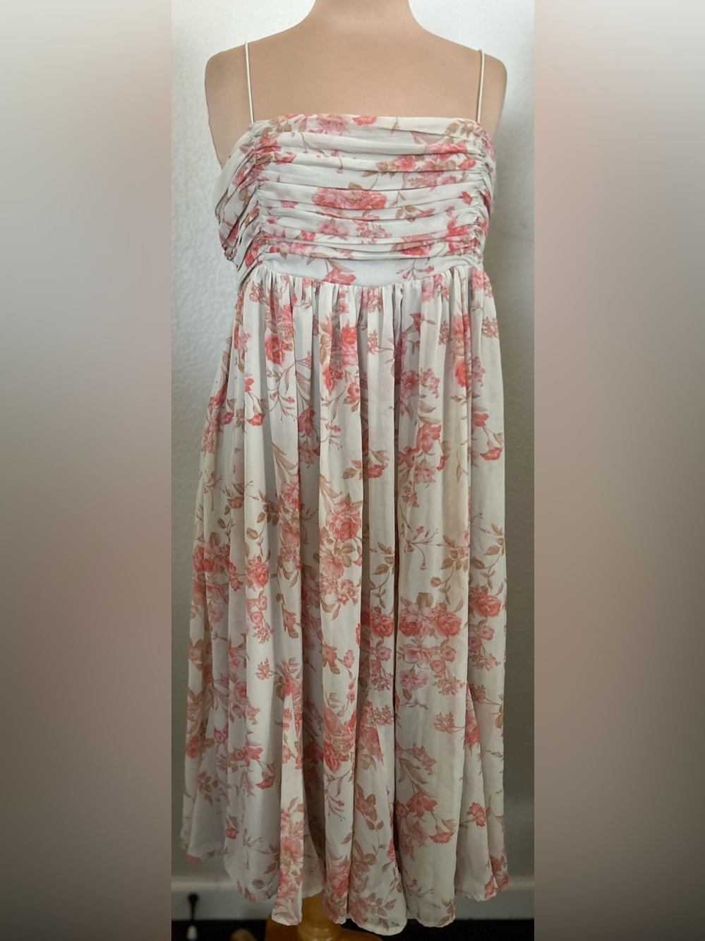 Forever 21 Cream Maxi Dress with Blush Pink Floral Print